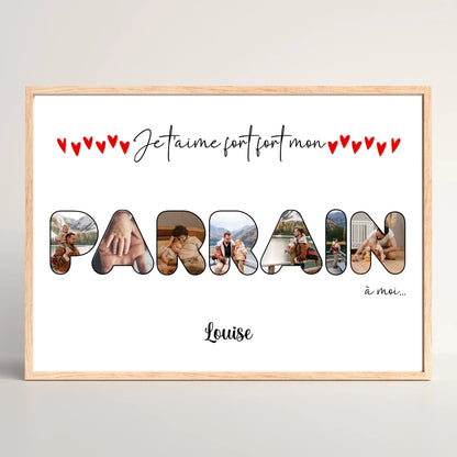 Cadre personnalisé Parrain - Mot Parrain avec photos - cadeau parrain personnalisé
