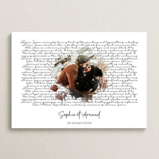 Affiche personnalisée - Couple aquarelle Paroles de chanson, prénoms et date - cadeau personnalisé couple