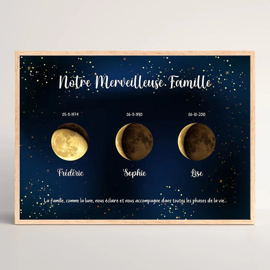 Affiche Famille Personnalisée Phase de la lune Dorée