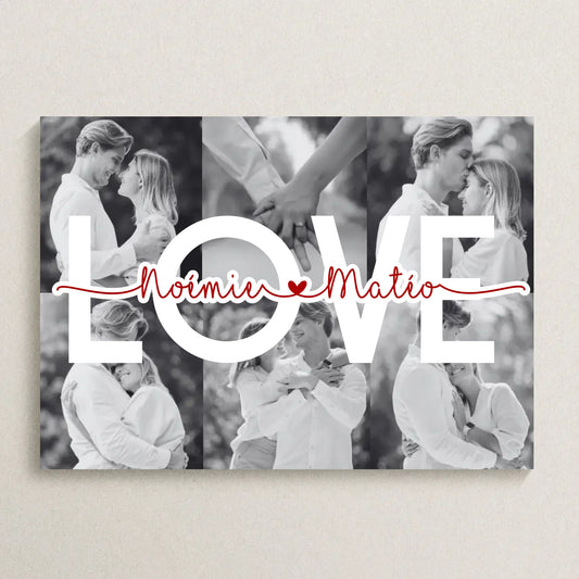Affiche personnalisée Couple MOT Photos Noir et Blanc Mot et Prénoms - cadeau couple 