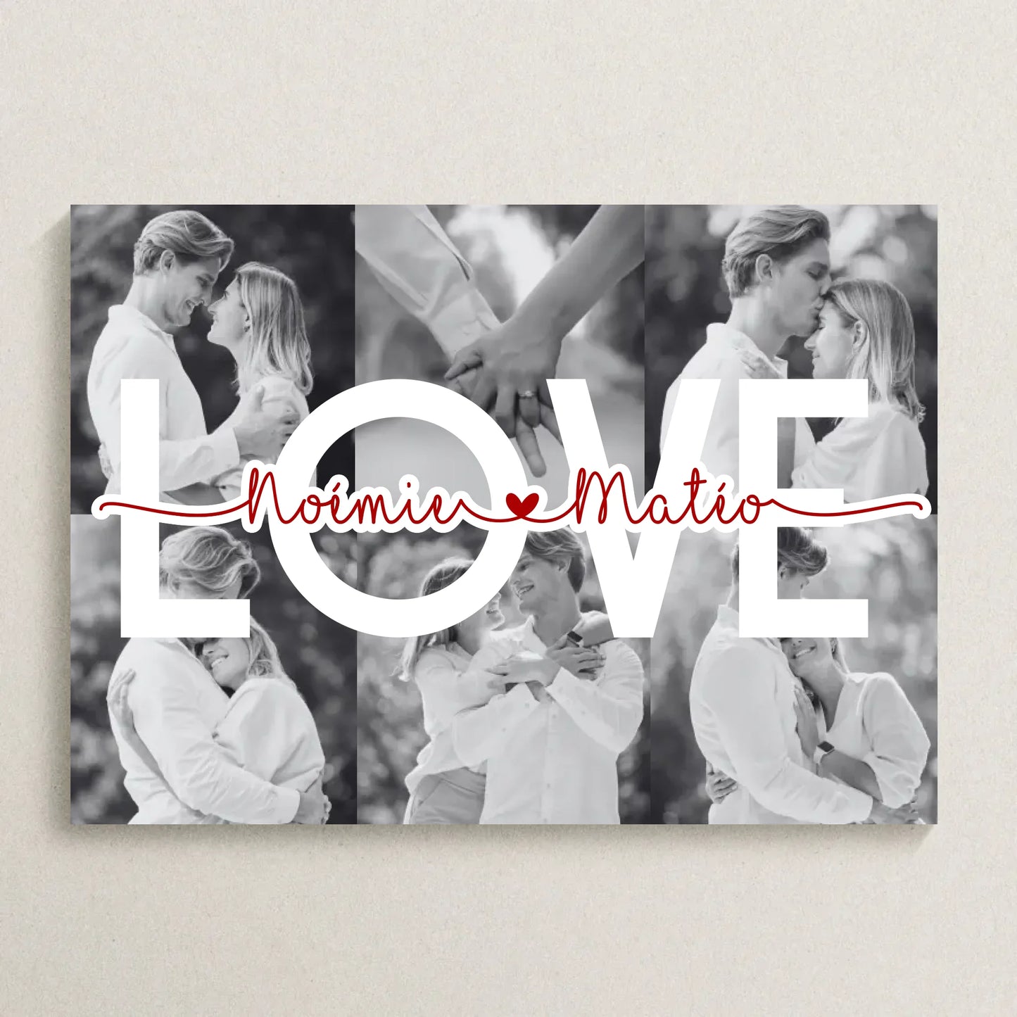 Affiche personnalisée Couple MOT Photos Noir et Blanc Mot et Prénoms - cadeau couple 