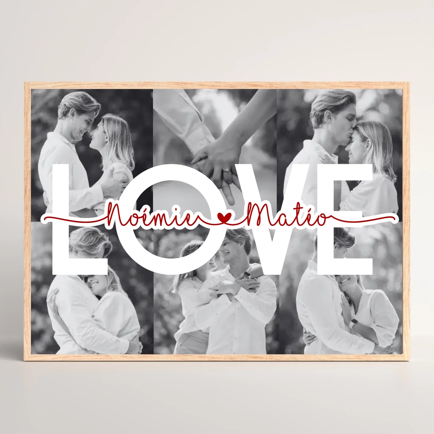 Cadre personnalisé Couple MOT Photos Noir et Blanc Mot et Prénoms - cadeau couple 