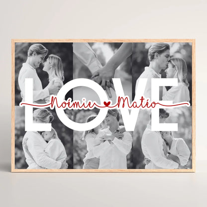 Cadre personnalisé Couple MOT Photos Noir et Blanc Mot et Prénoms - cadeau couple 