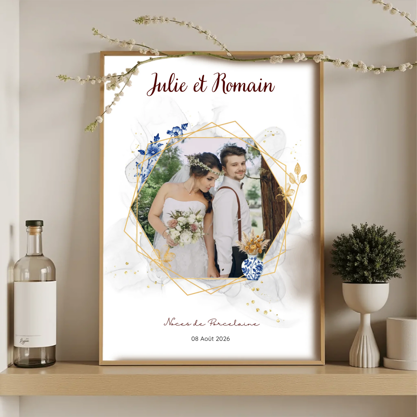 Cadeau Noces de Porcelaine- Affiche personnalisée 20 ans de mariage