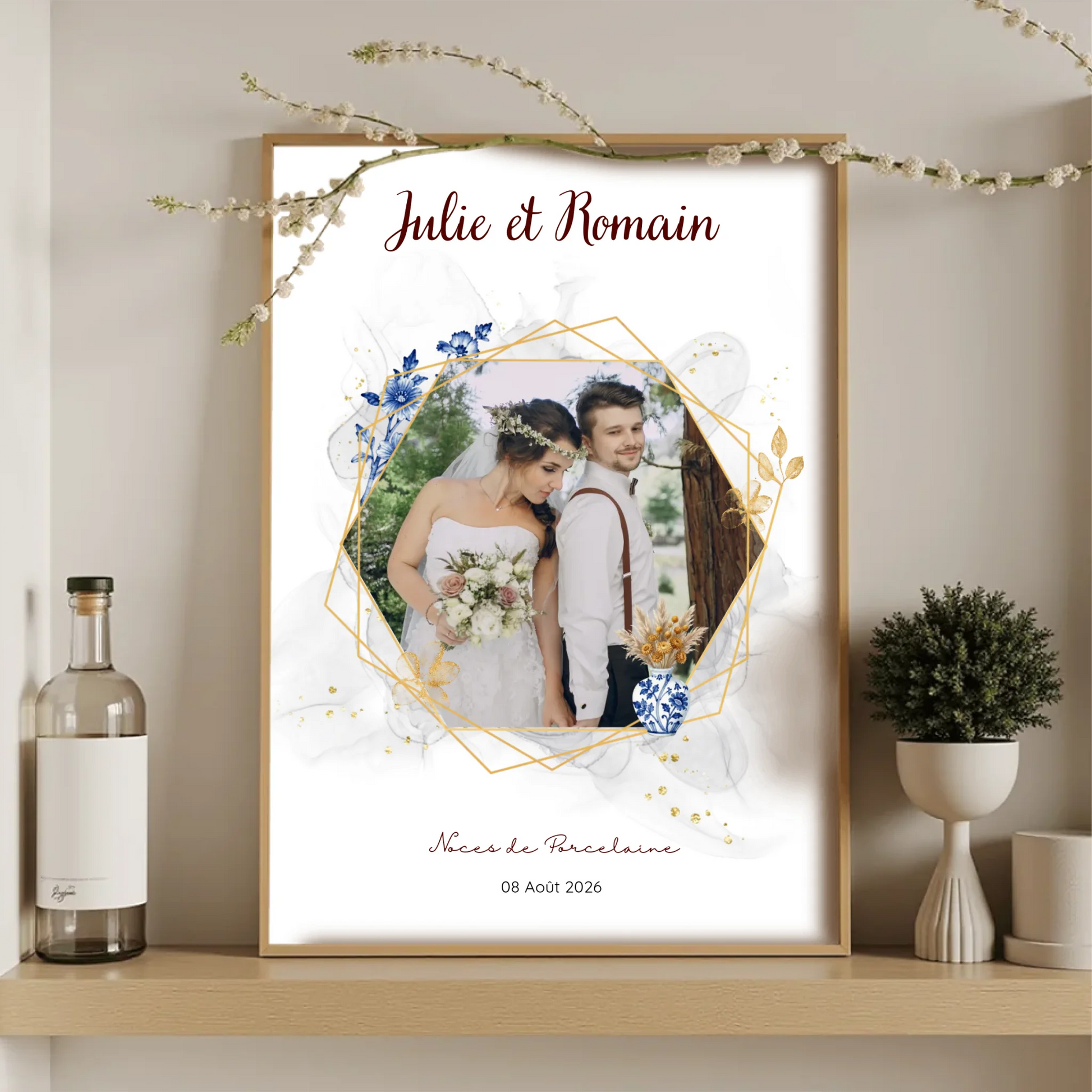 Cadeau Noces de Porcelaine- Affiche personnalisée 20 ans de mariage