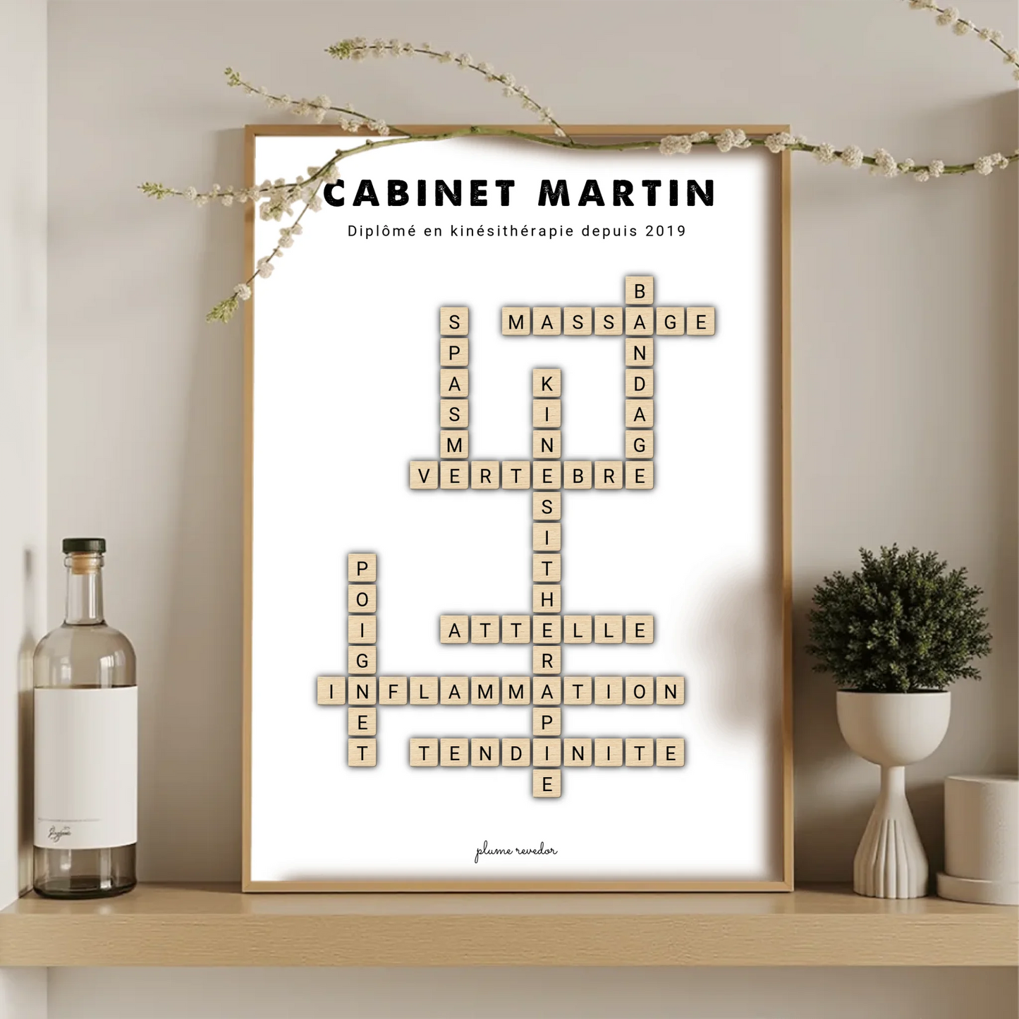 Affiche personnalisée Cabinet Martin dans une salle d'attente de kinésithérapie