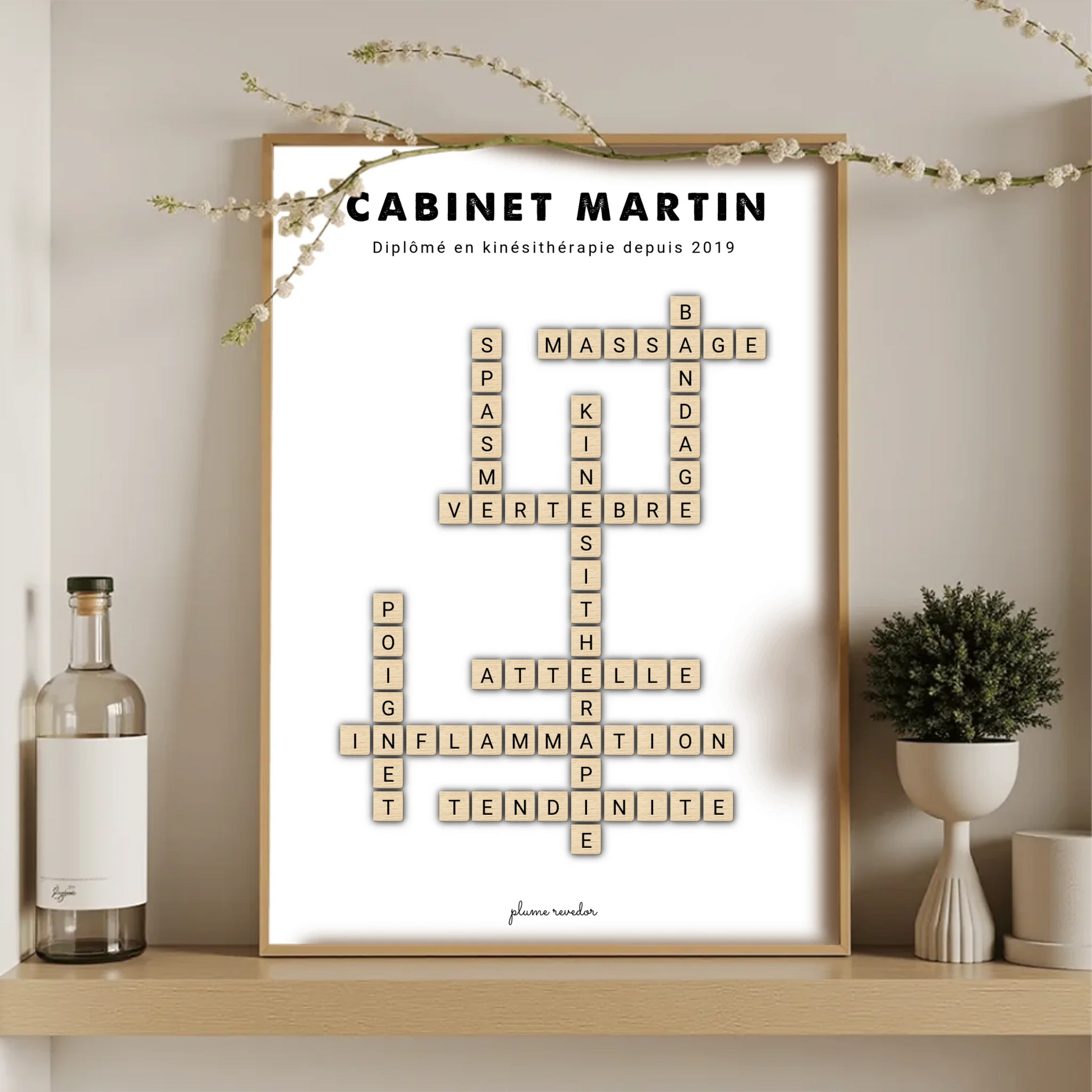 Affiche personnalisée Cabinet Martin dans une salle d'attente de kinésithérapie