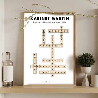 Affiche personnalisée Cabinet Martin dans une salle d'attente de kinésithérapie