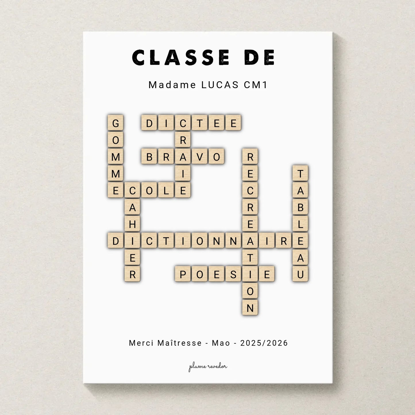 Affiche Maîtresse ou Maître Personnalisée « Classe de… » – Cadeau Fin d'Année & Déco Classe