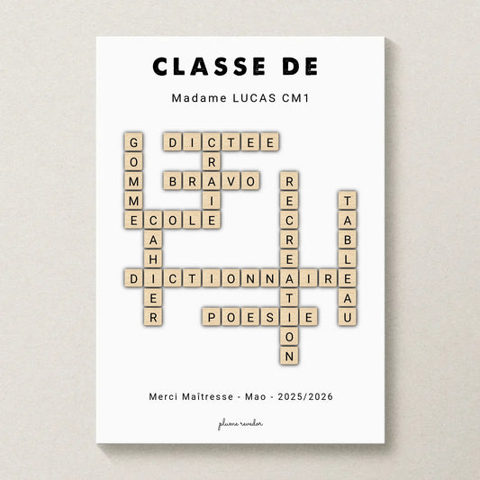 Affiche Maîtresse ou Maître Personnalisée « Classe de… » – Cadeau Fin d'Année & Déco Classe