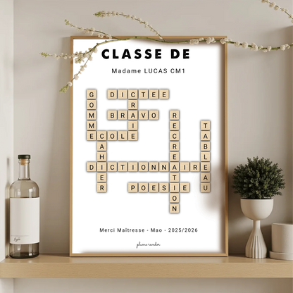 Affiche Maîtresse ou Maître Personnalisée « Classe de… » – Cadeau Fin d'Année & Déco Classe