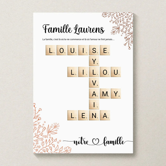 Affiche Personnalisée Famille Scrabble Fleurs