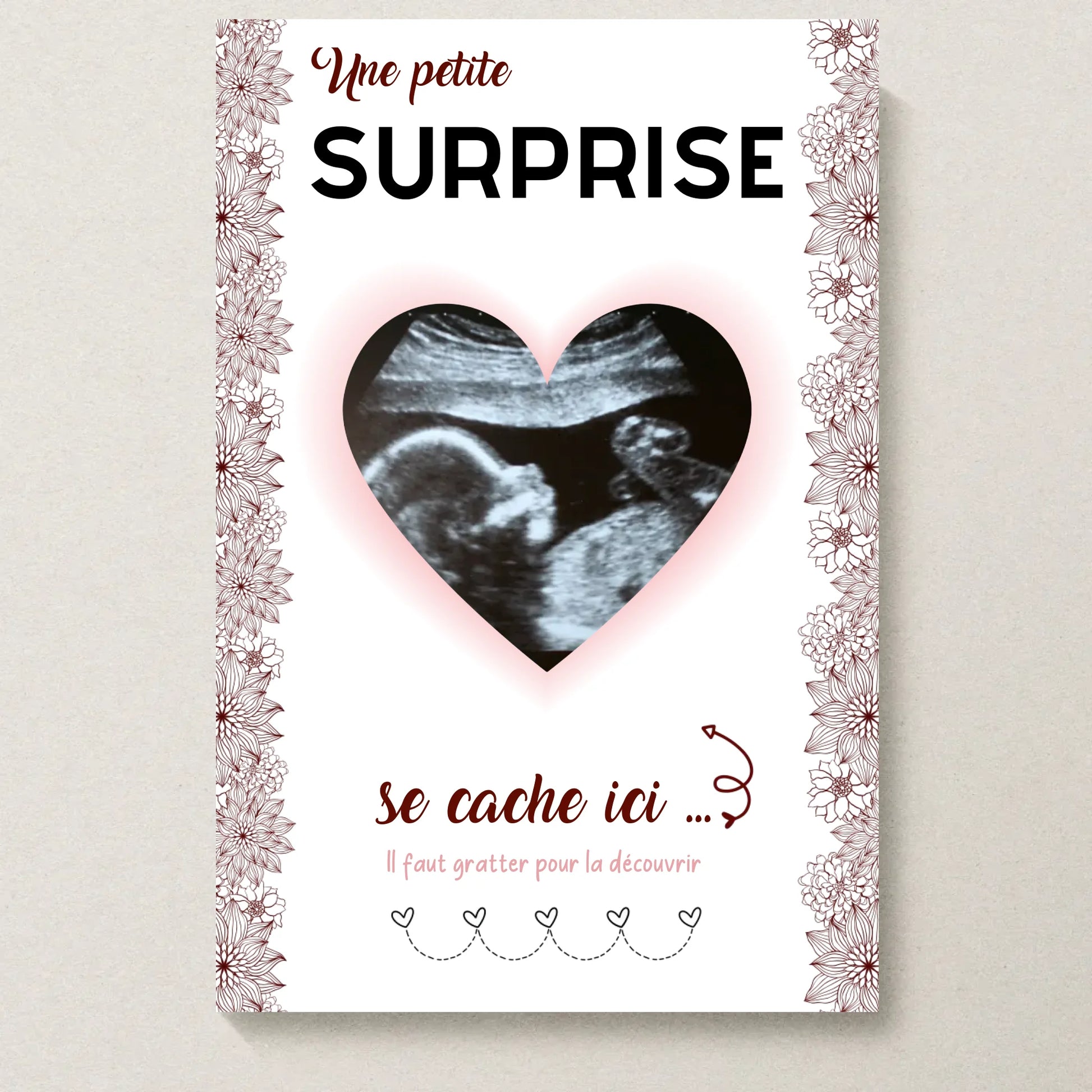 Carte à Gratter "Cœur Surprise" - Annonce Grossesse avec Échographie