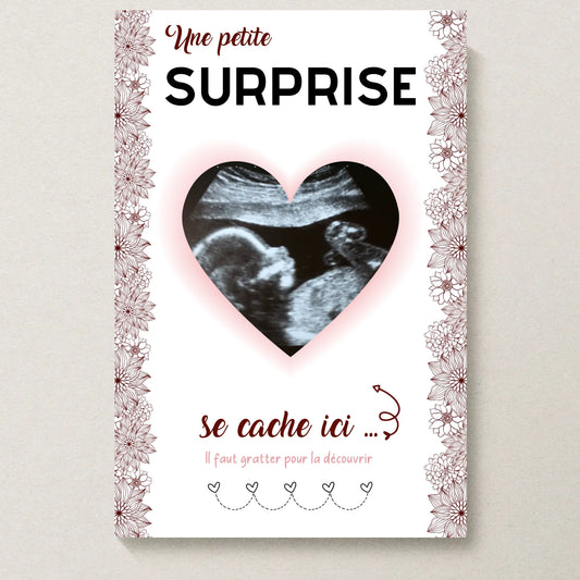 Carte à Gratter "Cœur Surprise" - Annonce Grossesse avec Échographie