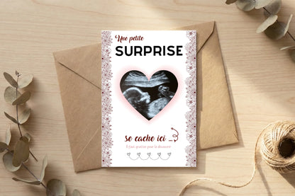 Carte à Gratter "Cœur Surprise" - Annonce Grossesse avec Échographie