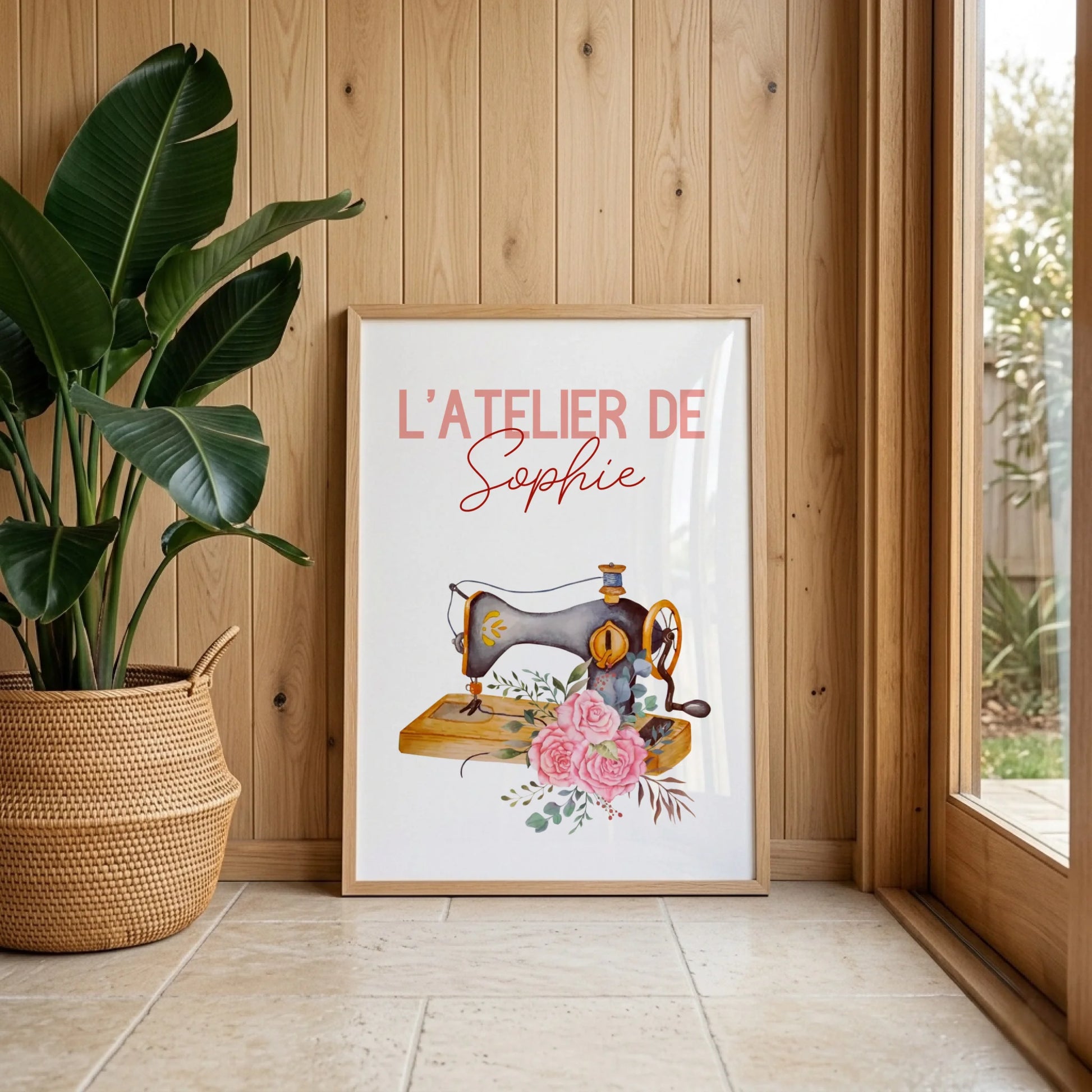 Affiche couture personnalisée — machine à coudre vintage et prénom