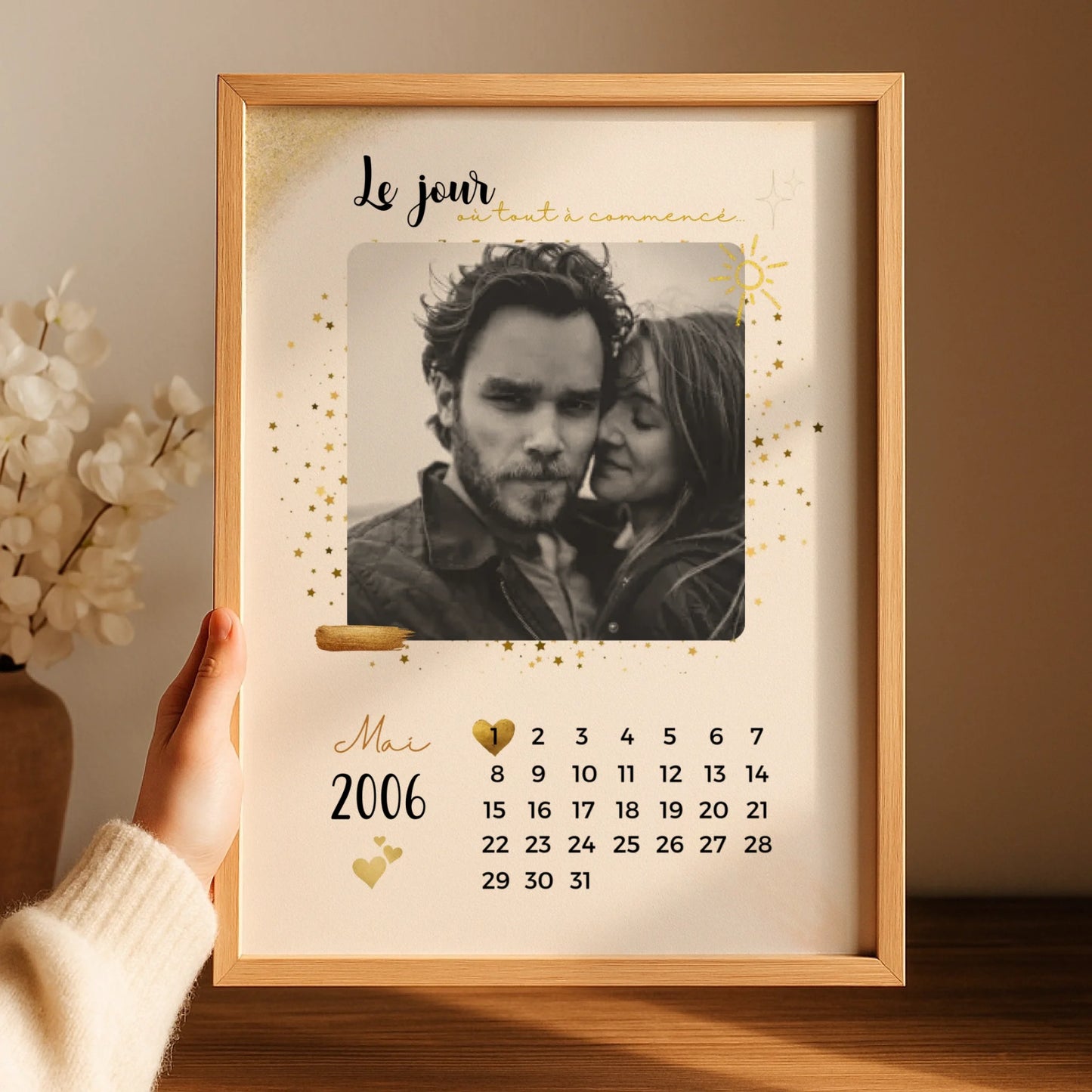 Affiche Personnalisée - couple Calendrier date de rencontre, prénoms, photo