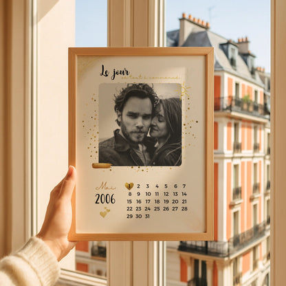 Affiche Personnalisée - couple Calendrier date de rencontre, prénoms, photo