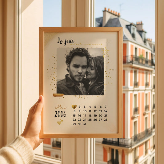 Affiche Personnalisée - couple Calendrier date de rencontre, prénoms, photo