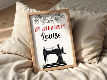 Affiche couture personnalisée — « Les créations de… » avec le prénom