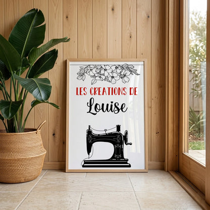 Affiche couture personnalisée — « Les créations de… » avec le prénom