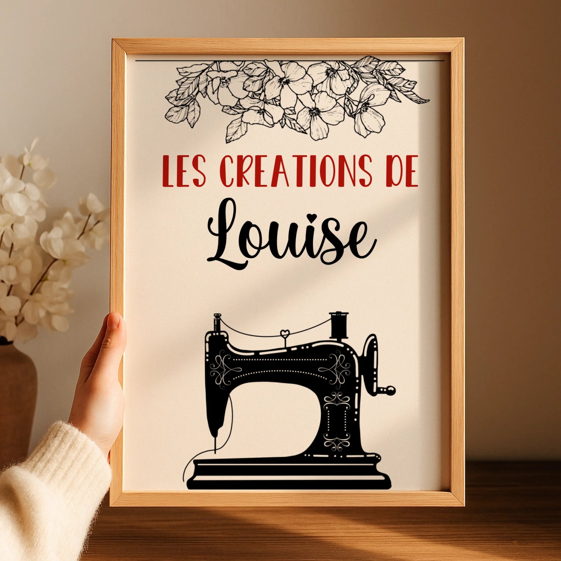 Affiche couture personnalisée — « Les créations de… » avec le prénom