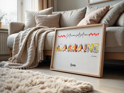 Affiche personnalisée - Mot Marraine avec photos