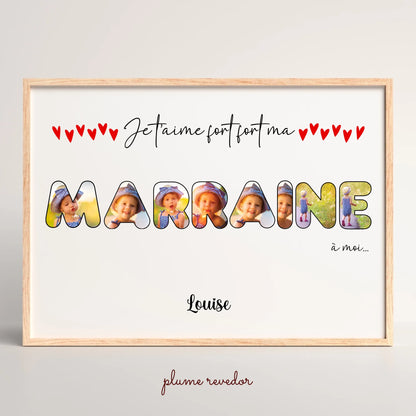 Affiche personnalisée - Mot Marraine avec photos