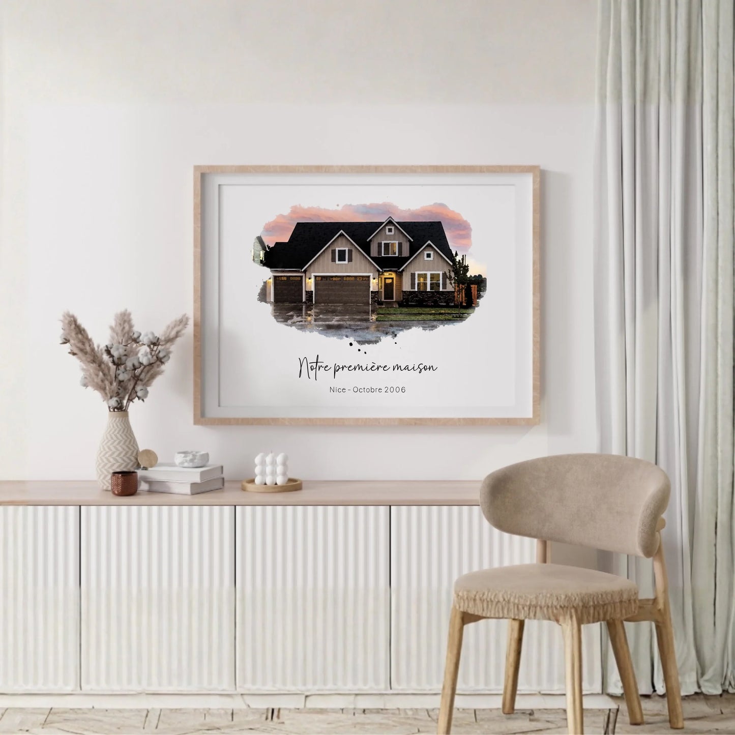 Affiche personnalisée - Maison Aquarelle à partir d'une photo - idée cadeau Pendaison de crémaillère