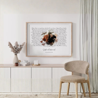 Affiche personnalisée - Couple aquarelle Paroles de chanson, prénoms et date - cadeau personnalisé couple