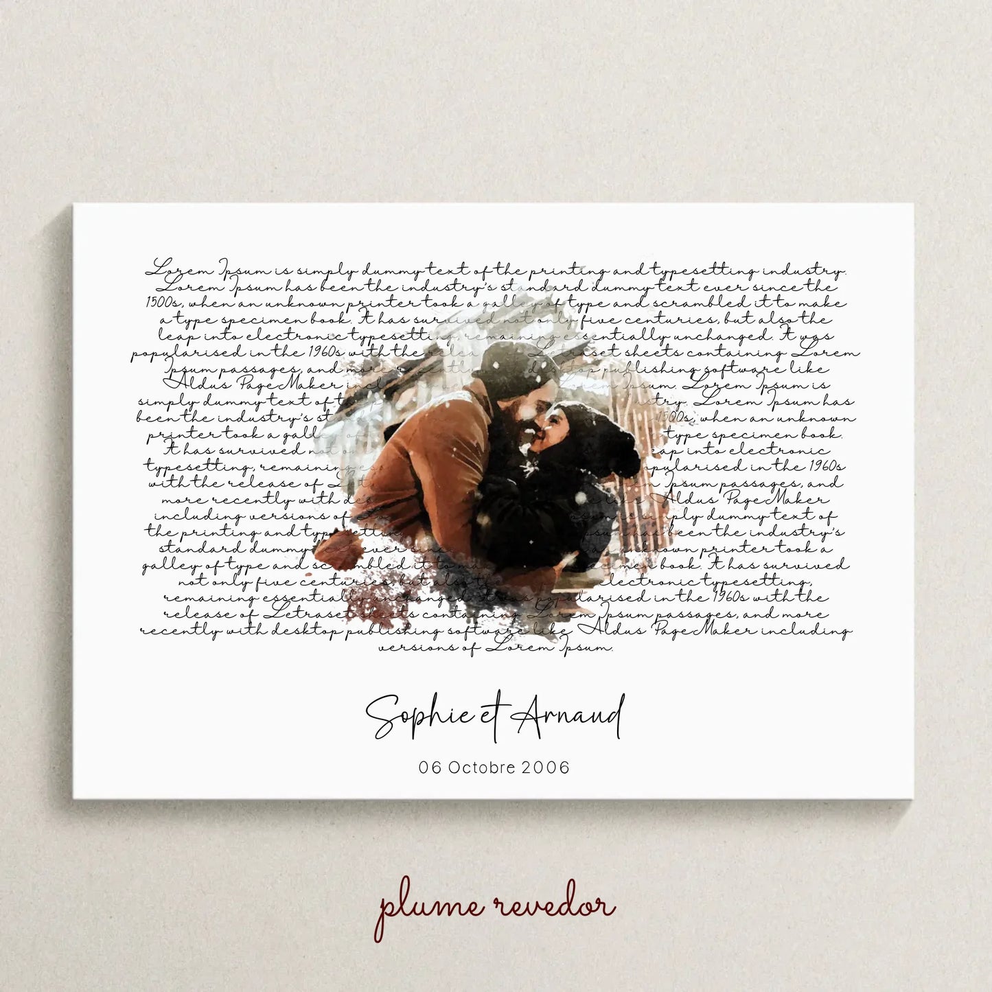 Affiche personnalisée - Couple aquarelle Paroles de chanson, prénoms et date - cadeau personnalisé couple
