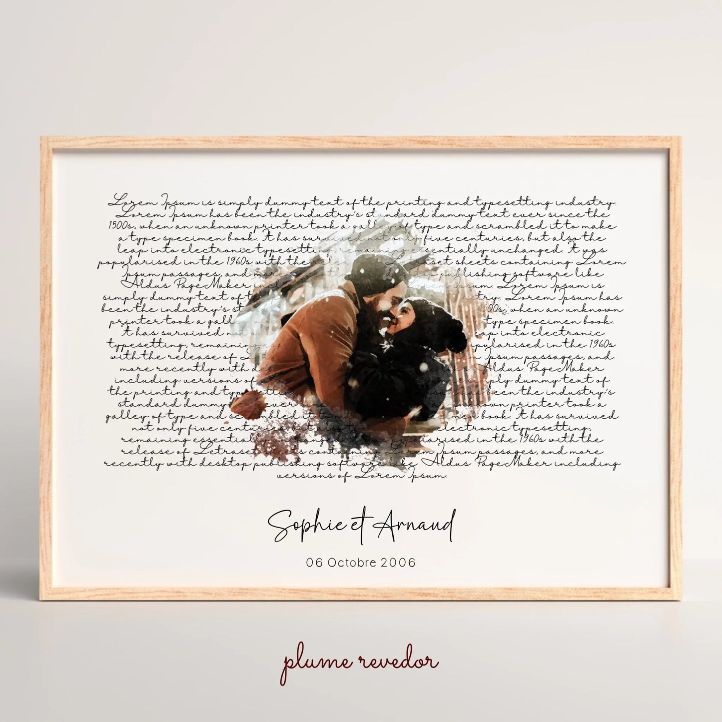 Affiche personnalisée - Couple aquarelle Paroles de chanson, prénoms et date - cadeau personnalisé couple