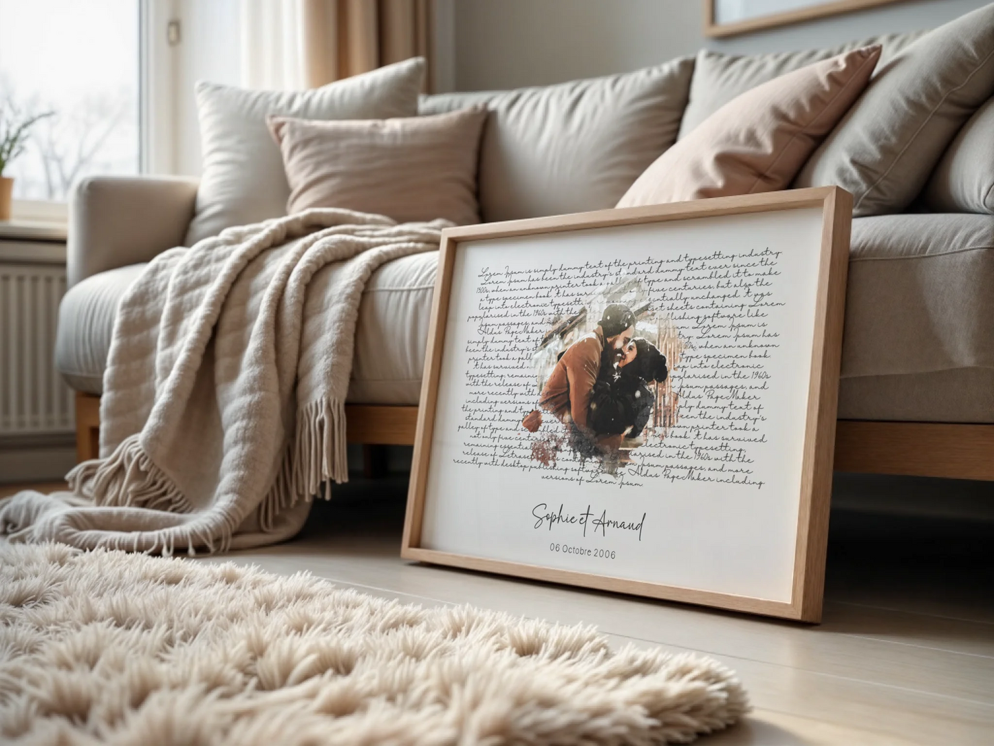 Affiche personnalisée - Couple aquarelle Paroles de chanson, prénoms et date - cadeau personnalisé couple
