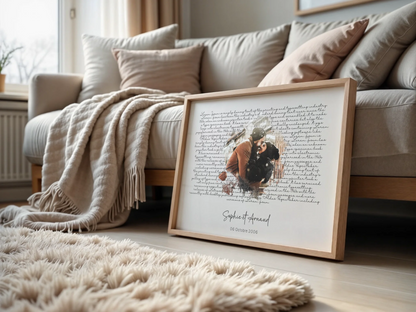 Affiche personnalisée - Couple aquarelle Paroles de chanson, prénoms et date - cadeau personnalisé couple