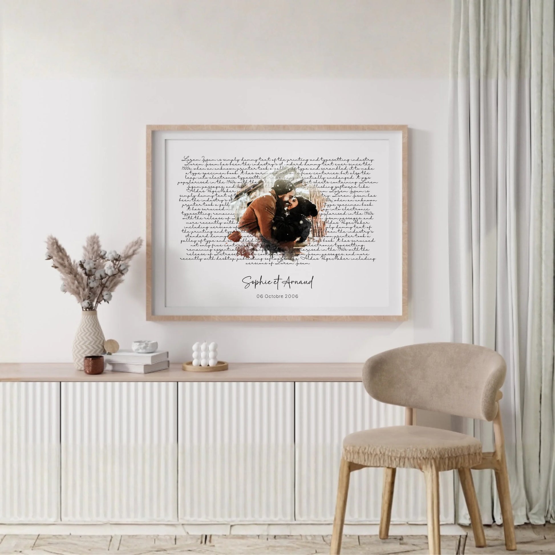 Affiche personnalisée - Couple aquarelle Paroles de chanson, prénoms et date - cadeau personnalisé couple