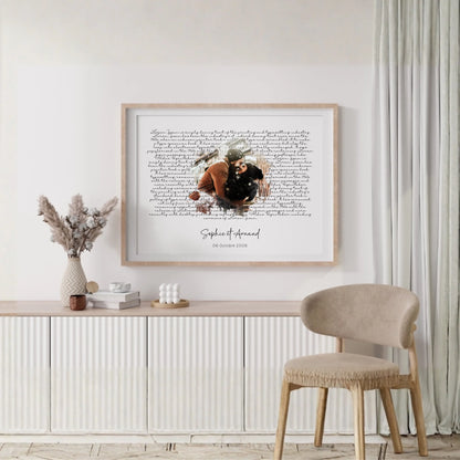 Affiche personnalisée - Couple aquarelle Paroles de chanson, prénoms et date - cadeau personnalisé couple