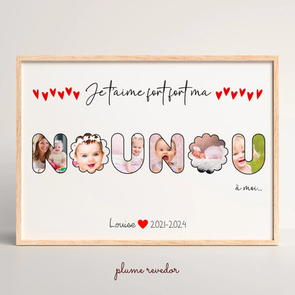 Affiche personnalisée - Mot Nounou avec Photos - Cadeau personnalisé nounou