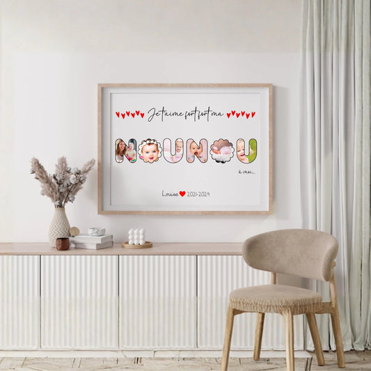 Affiche personnalisée - Mot Nounou avec Photos - Cadeau personnalisé nounou