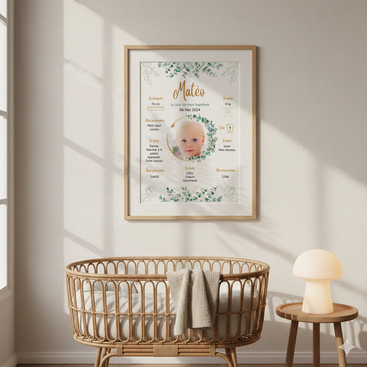 Affiche personnalisée Baptême ou Anniversaire eucalyptus