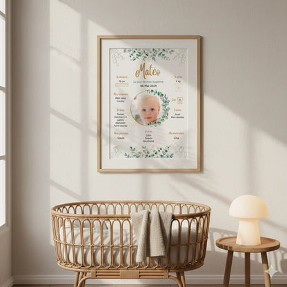 Affiche personnalisée Baptême ou Anniversaire eucalyptus