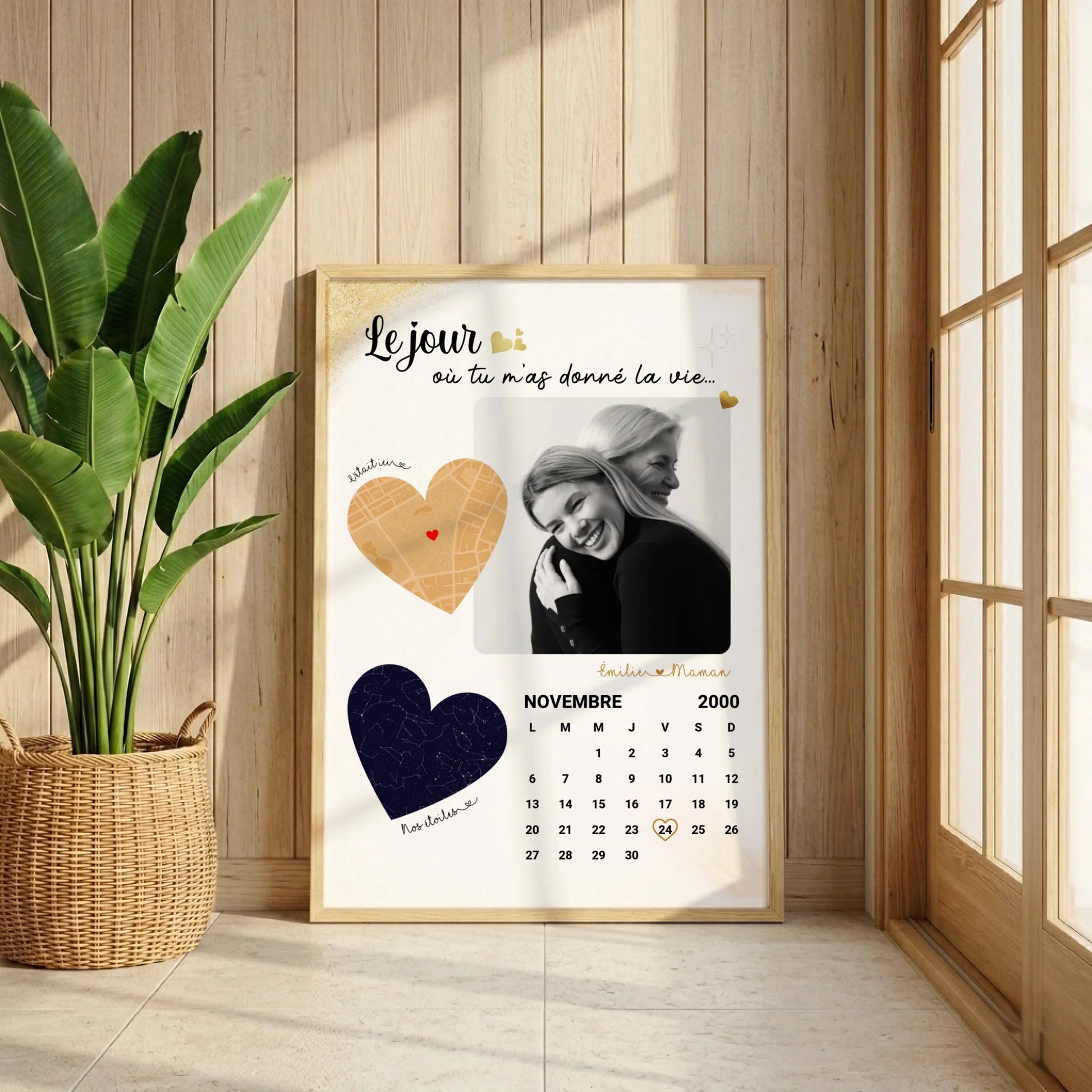 Affiche Personnalisée Maman Calendrier avec Photo, Plan et Carte des étoiles
