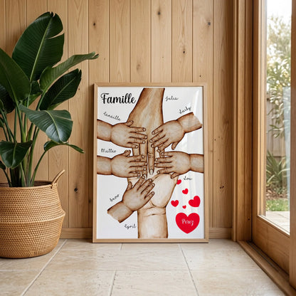 Affiche Famille Personnalisée - Mains et animaux - Cadeau personnalisé famille