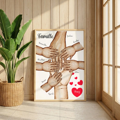 Affiche Famille Personnalisée - Mains et animaux - Cadeau personnalisé famille