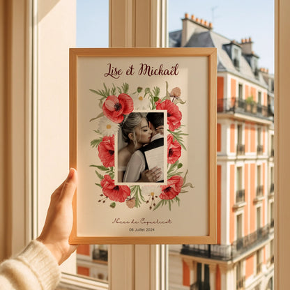 Affiche Personnalisée Noces de coquelicots - Cadeau anniversaire de Mariage