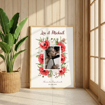 Affiche Personnalisée Noces de coquelicots - Cadeau anniversaire de Mariage