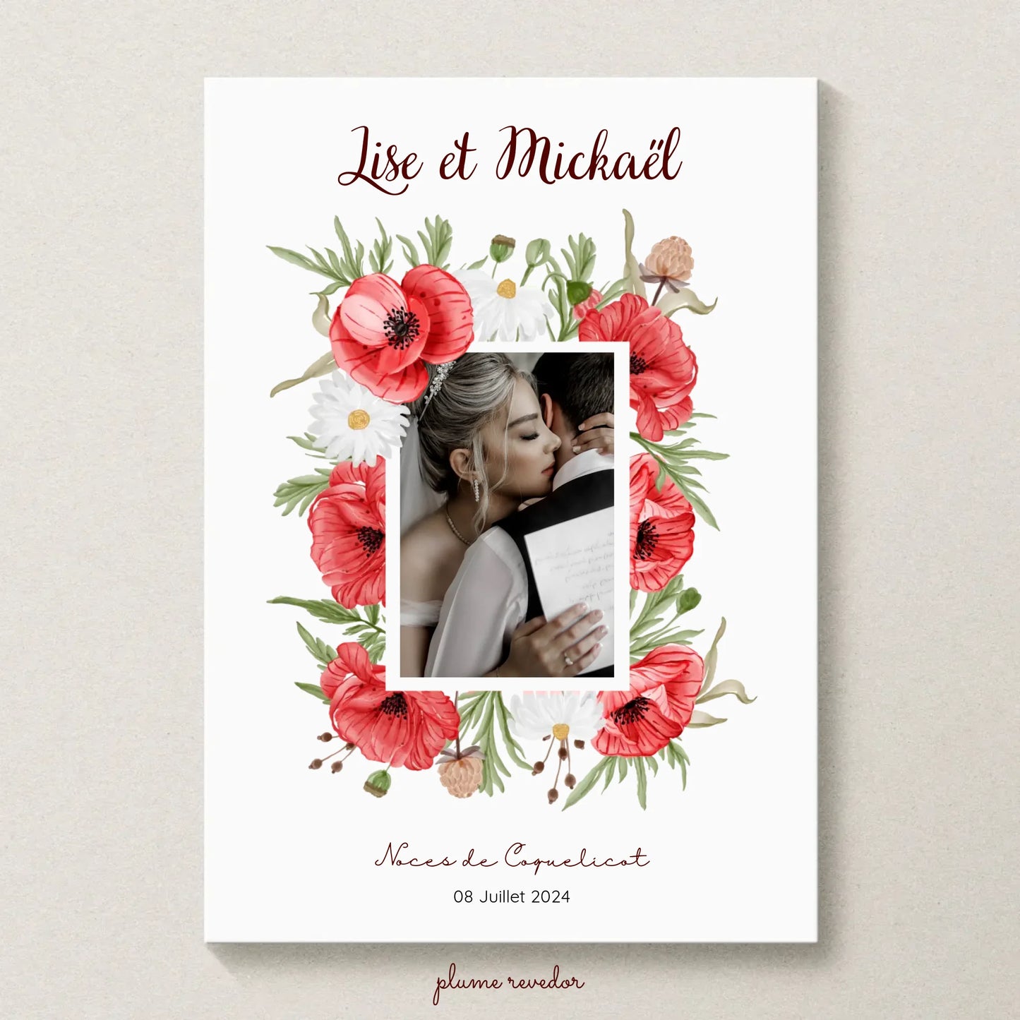 Affiche Personnalisée Noces de coquelicots - Cadeau anniversaire de Mariage