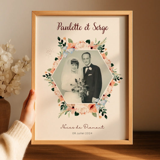 Affiche Personnalisée Noces de Diamant - Cadeau anniversaire de Mariage