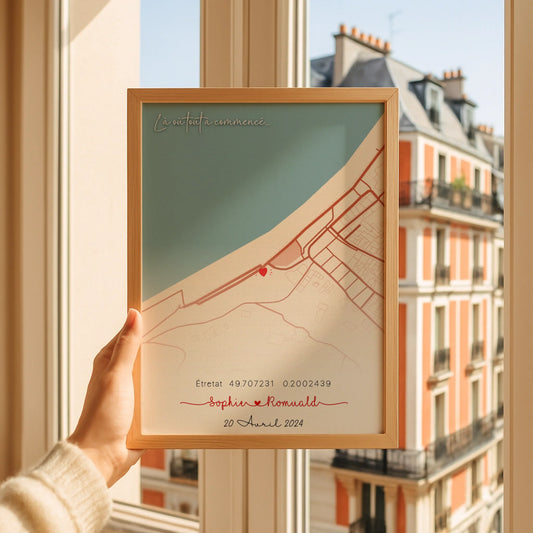 Affiche personnalisée - couple carte du lieu de rencontre - là où tout à commencé