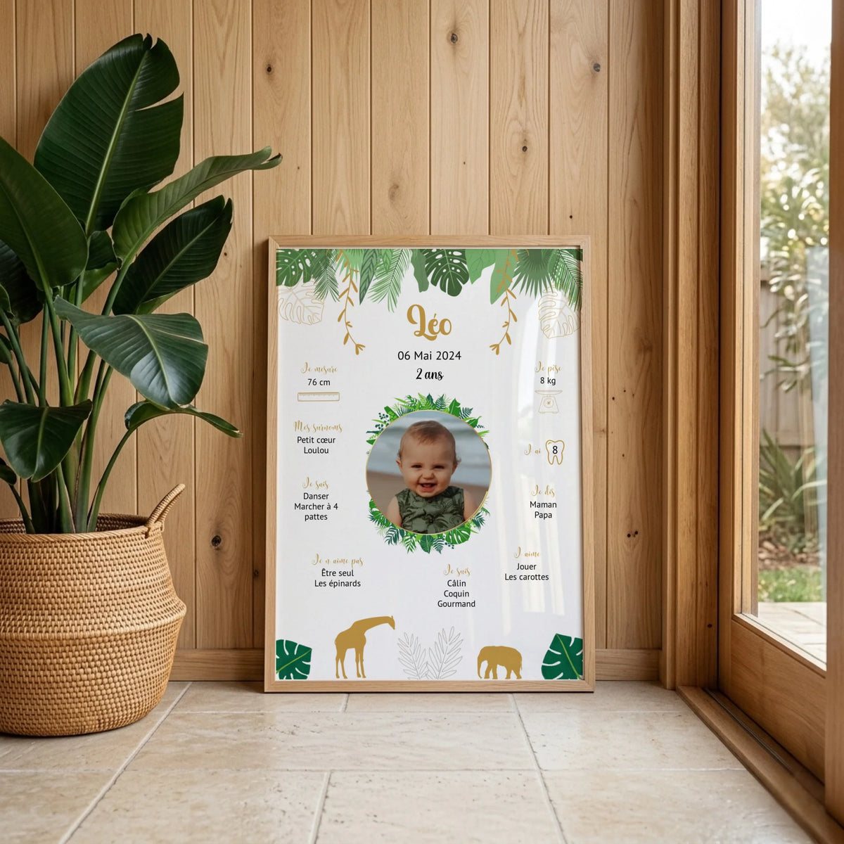 Affiche personnalisée - Anniversaire Baptême Jungle Girafe éléphant