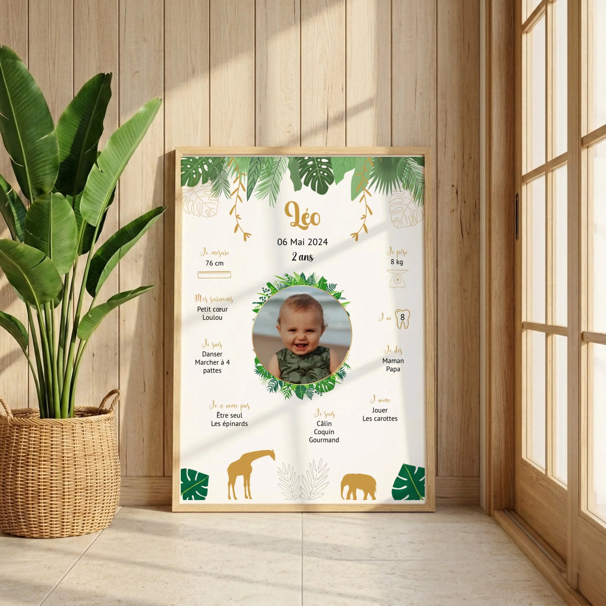 Affiche personnalisée - Anniversaire Baptême Jungle Girafe éléphant